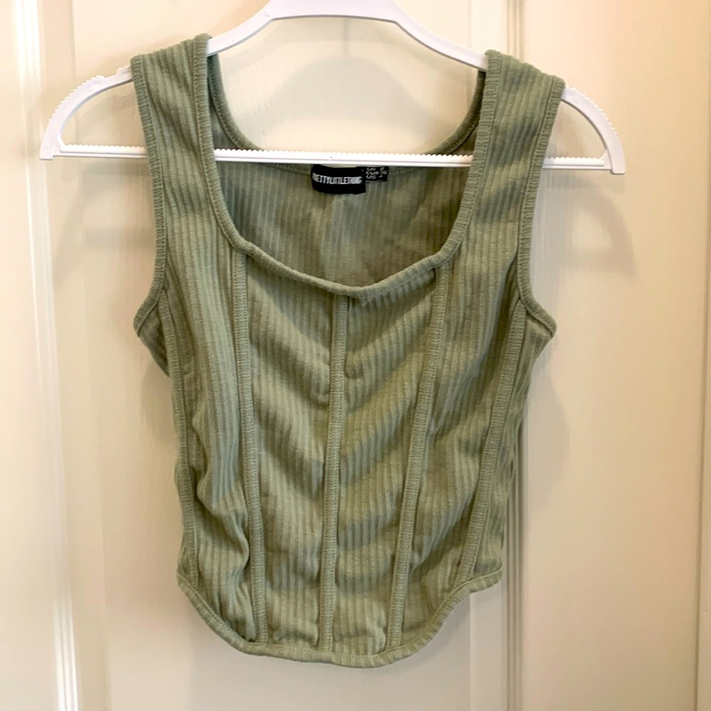 prettylittlething sage green corset top size 4